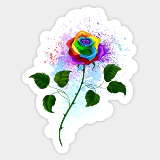 Rainbow rose with watercolor drops Sticker